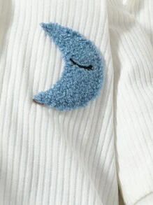 SHEIN Baby Girls' 3pcs Home Wear Bodysuit With Cute Embroidery Patch On Chest - White - View 8