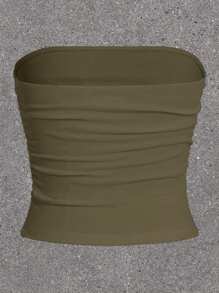 SHEIN EZwear 女款百褶無肩帶上衣 - 軍綠色 - 查看 2