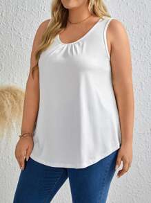 SHEIN LUNE Plus Ruched Front Tank Top - White - View 3