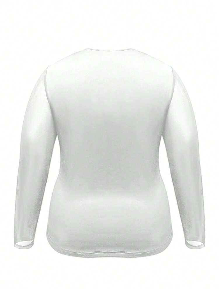 Plus Size Sheer Panel Long Sleeve Top