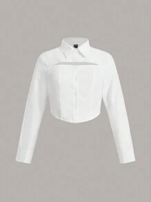 SHEIN EZwear Plus Size Women's Hollow Out Cropped Top - White - View 1