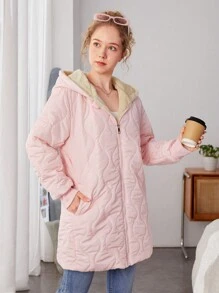 Teen Girl Casual And Simple Style Urban Warm Thermal Lined Padded Coat