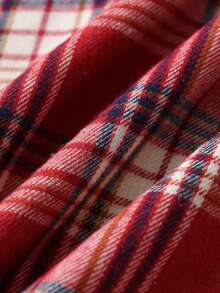 Young Boy Plaid Print Bow Front Shirt & Suspender Pants - Multicolor - View 3