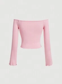 SHEIN MOD 女款純色 3d 花朵露肩上衣 - 粉色 - 查看 2