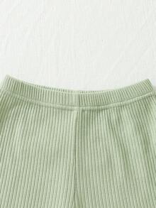 2套寶寶女孩日常休閒字母圖案圓領長袖上衣和長褲套裝,適用於家居 - 彩色 - 查看 3