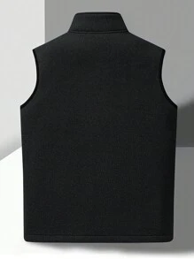 Áo khoác gile lông cừu dày dặn mùa đông dành cho nam, áo cardigan không tay mềm mại cổ đứng, giữ ấm. - màu đen - Xem 2