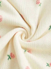 ROMWE Kawaii Floral Print Lace Splice Cap Sleeve Dress - Pink - View 3