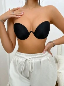 Strapless Bra With Transparent Shoulder Straps And Back - Black - View 4