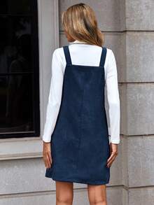 SHEIN LUNE 純色背帶裙有口袋,不含上衣 - 藏蓝色 - 查看 3