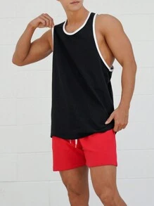 Manfinity Fitness 男士字母印花色塊運動背心，運動上衣 - 黑色 - 查看 5