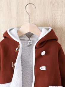SHEIN Young Boy Dual Pocket Teddy Lined Hooded Duffle Overcoat