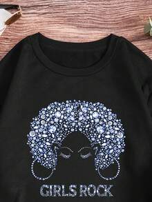 SHEIN LUNE Kích thước lớn In Vòng cổ Giải trí Áo nỉ - màu đen - Xem 5