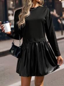 Chiquease 女款圓領落肩長袖連身裙 - 黑色 - 查看 6