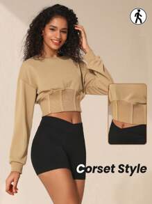 SHEIN Sports Women's Drop Shoulder Sports Sweatshirt - Brown - View 1