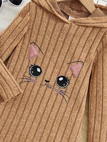 SHEIN 小女孩卡通刺繡帽裝長袖休閒裙 - 橘色 - 查看 4