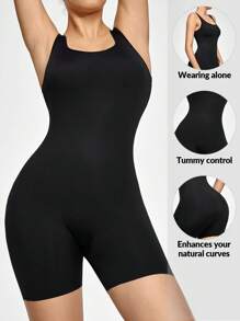 SHAPORA 塑身中段大腿塑身衣紧身衣塑身衣胸部和臀部提拉衣腹部腰部大腿控制 - 黑色 - 查看 1
