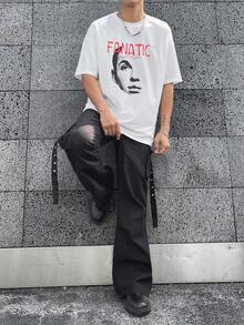 Manfinity EMRG Loose Fit Men's Letter & Figure Graphic Round Neck T-Shirt - White - View 4