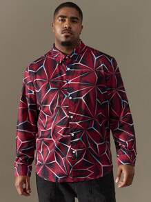 Manfinity LEGND Men'S Plus Size All-Match Printed Long Sleeve Casual Shirt