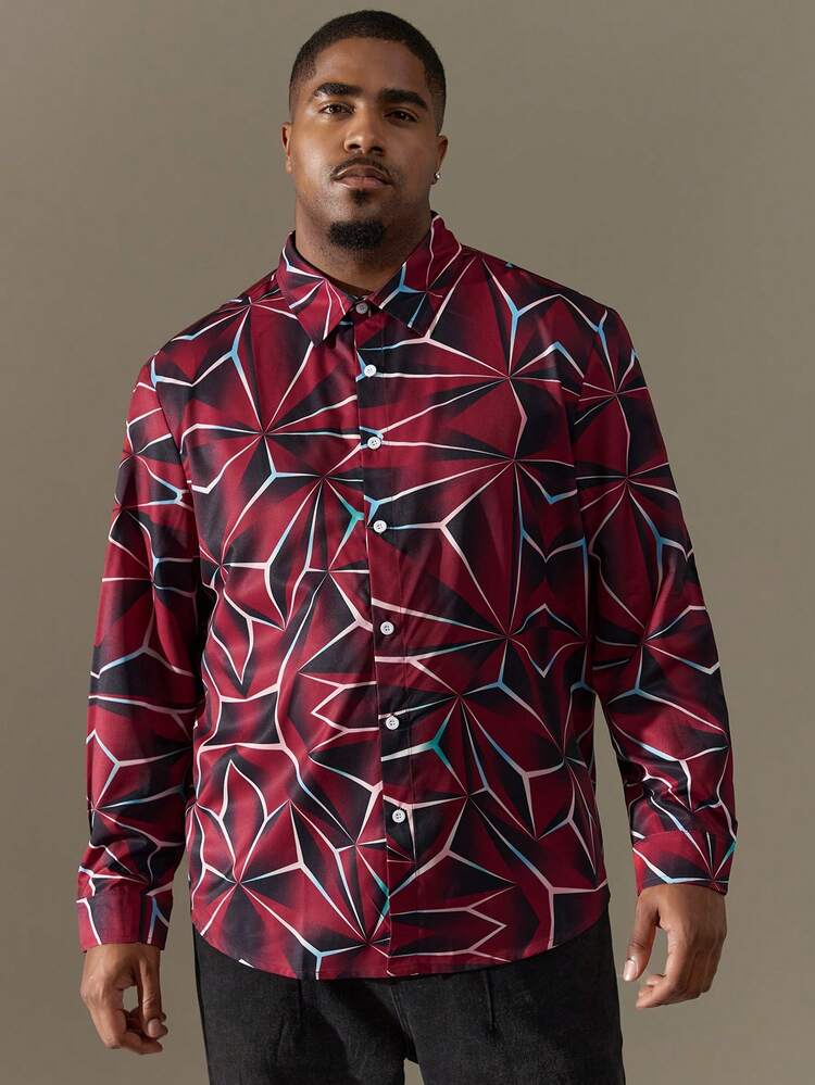 Men'S Plus Size All-Match Printed Long Sleeve Casual Shirt