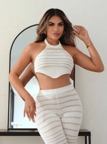 SHEIN SXY New Years Women Valentines New Years Top White Crop Top New Years Eve Club Leisure And Home - White - View 6