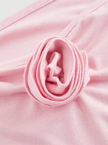 SHEIN MOD 女款純色 3d 花朵露肩上衣 - 粉色 - 查看 4