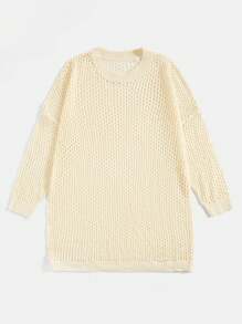 ROMWE PUNK Plus Size Solid Color Drop Shoulder Sweater - Beige - View 3