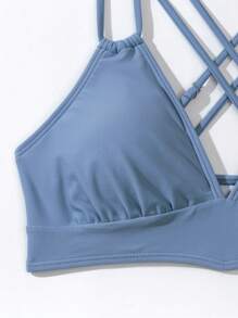 SHEIN Swim Solid Cutout Detail Bikini Set,Summer Beach - Baby Blue - View 5