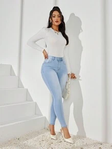Của phụ nữ Giải trí Thon gọn Co giãn Denim Quần jean - Màu xanh lam - Xem 5