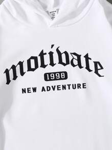 SHEIN 男童時尚印花長袖連帽運動衫 - 白色 - 查看 5