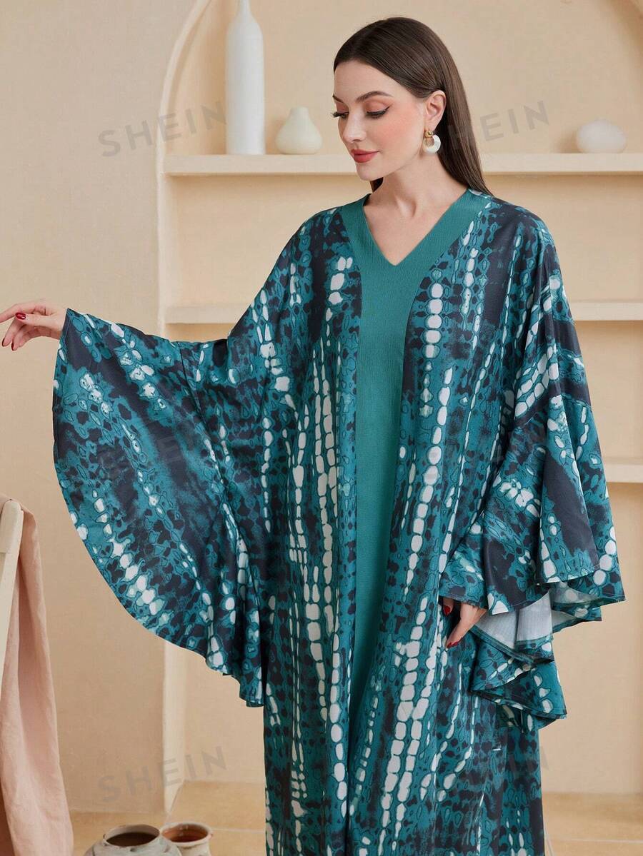 Al Najma Vestido Estampado Con Mangas De Murciélago