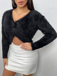 Allurite 長袖蓬鬆毛衣 - 深灰色 - 查看 1