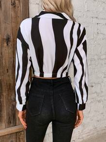 SHEIN Clasi 顏色塊短版 長袖襯衫 - 黑與白 - 查看 2