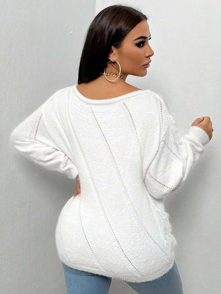Ladies' Hollow Out Long Sleeve Knit Pullover Fall Winter Sweater