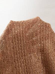 SHEIN LUNE Solid Raglan Sleeve Ribbed Knit Sweater Knit Pullover Fall Winter Outfit - Orange - View 7