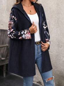 SHEIN LUNE 花卉印花拉鍊連帽夾克 - 藏蓝色 - 查看 6