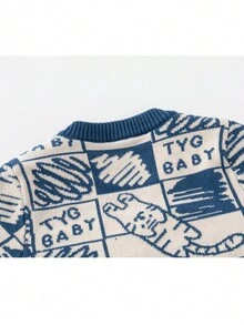 幼兒男童卡通圖案釦扣開衫毛衣 - 藍白色 - 查看 4