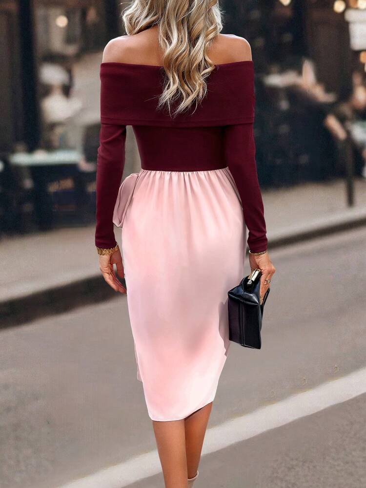 Women's Collared Off Shoulder Wrapped Knotted Dress Fall Cloth For Women