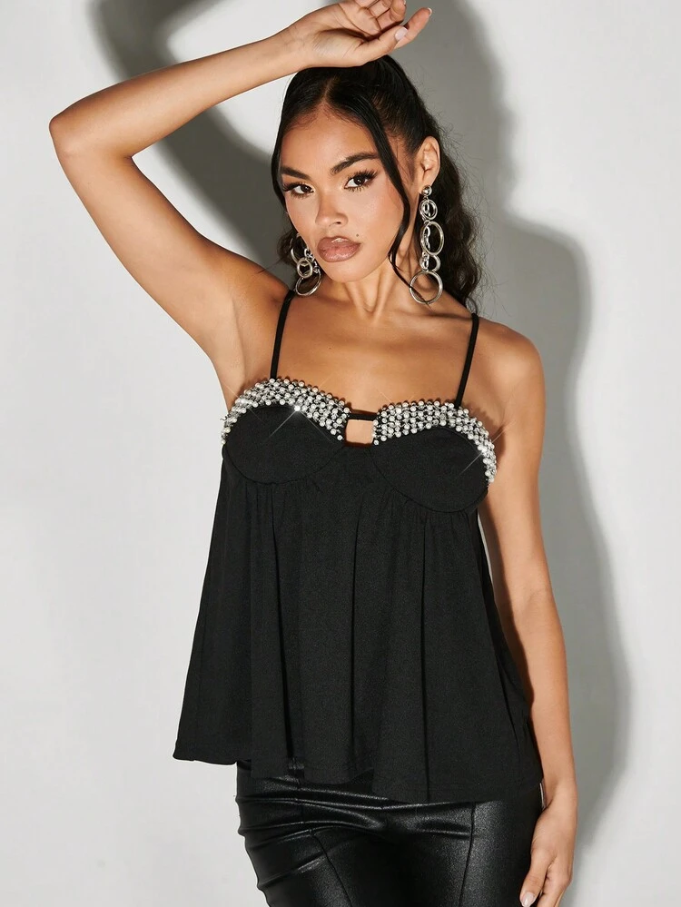 Women's Sparkling Rhinestone Chain A-Hem Sweet  Top Suitable For New Year And Valentine's Day Camisole