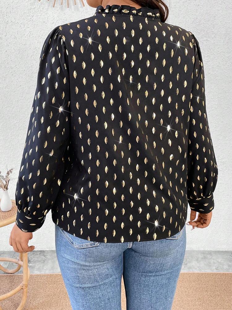 Plus-Size Printed Round Neck Long Sleeve Shirt Fall Cloth For Women