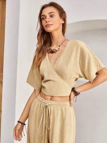 Bohemela 女士連身短袖上衣和短褲套裝 - 杏色 - 查看 3