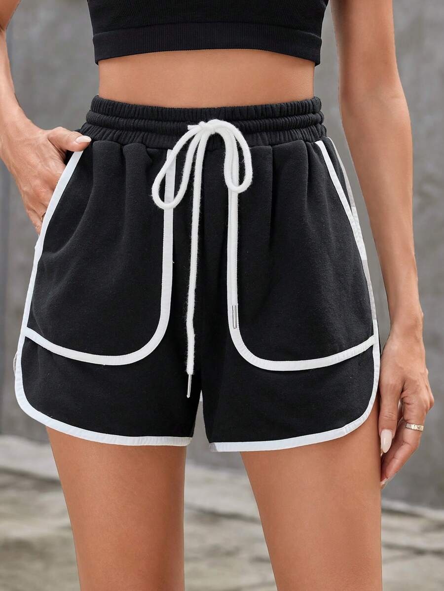 SHEIN Essnce Women'S Drawstring Elastic Waist Shorts - Black - View 1