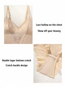 Lace Trim Body Shaper Bodysuit UnderwearOuter - Apricot - View 6