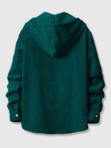 ROMWE MEN Prep Men Solid Color Hooded Corduroy Jacket With Drawstring, School, Fall/Winter