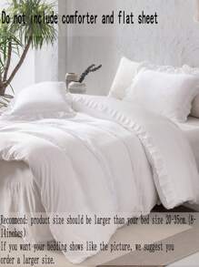 3pcs Solid Color Hemstitched Bedspread Set With White Lace Edge, Synthetic Fiber Surface - Beige - View 9