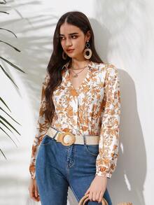 GENKIRA Quý cô In hoa Tay áo dài Áo sơ mi - Nhiều màu - Xem 6