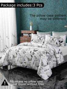 3pcs Bedding Set, Fiber Brushed Fabric, Floral Pattern Design, 1 Duvet Cover + 2 Pillow Shams