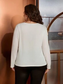 SHEIN Clasi Plus Size Women's Long Sleeve T-shirt - White - View 2