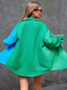 SHEIN Essnce Của phụ nữ Màu sắc Tương phản Tay áo dài Áo sơ mi Và Quần short 2 cái/bộ - Nhiều màu - Xem 3