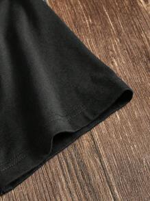 SHEIN LUNE 1 件文字圖案短袖休閒 T 卹 - 黑色 - 查看 3