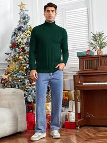 GENTILAND 男士純色高領長袖毛衣 - 綠色 - 查看 6